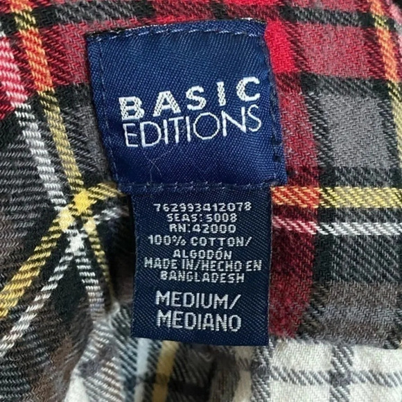 Basic Editions • Red Cream Plaid Flannel Shirt - Picture 5 of 5